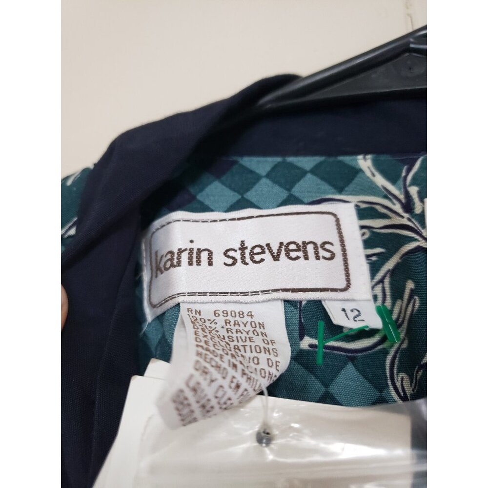 Vtg Karin Stevens Women 12 Dress Green Floral Faux 2 Piece 100% Rayon Spring NWT - Picture 5 of 5